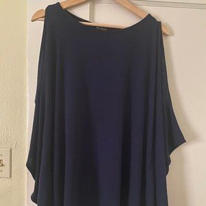 White House Black Market Poncho-styled blue tunic top with slit sleeves